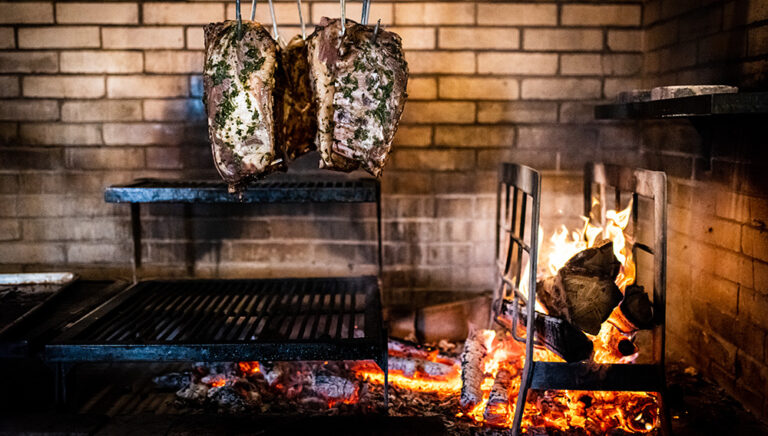 Meat roasting over an open flame